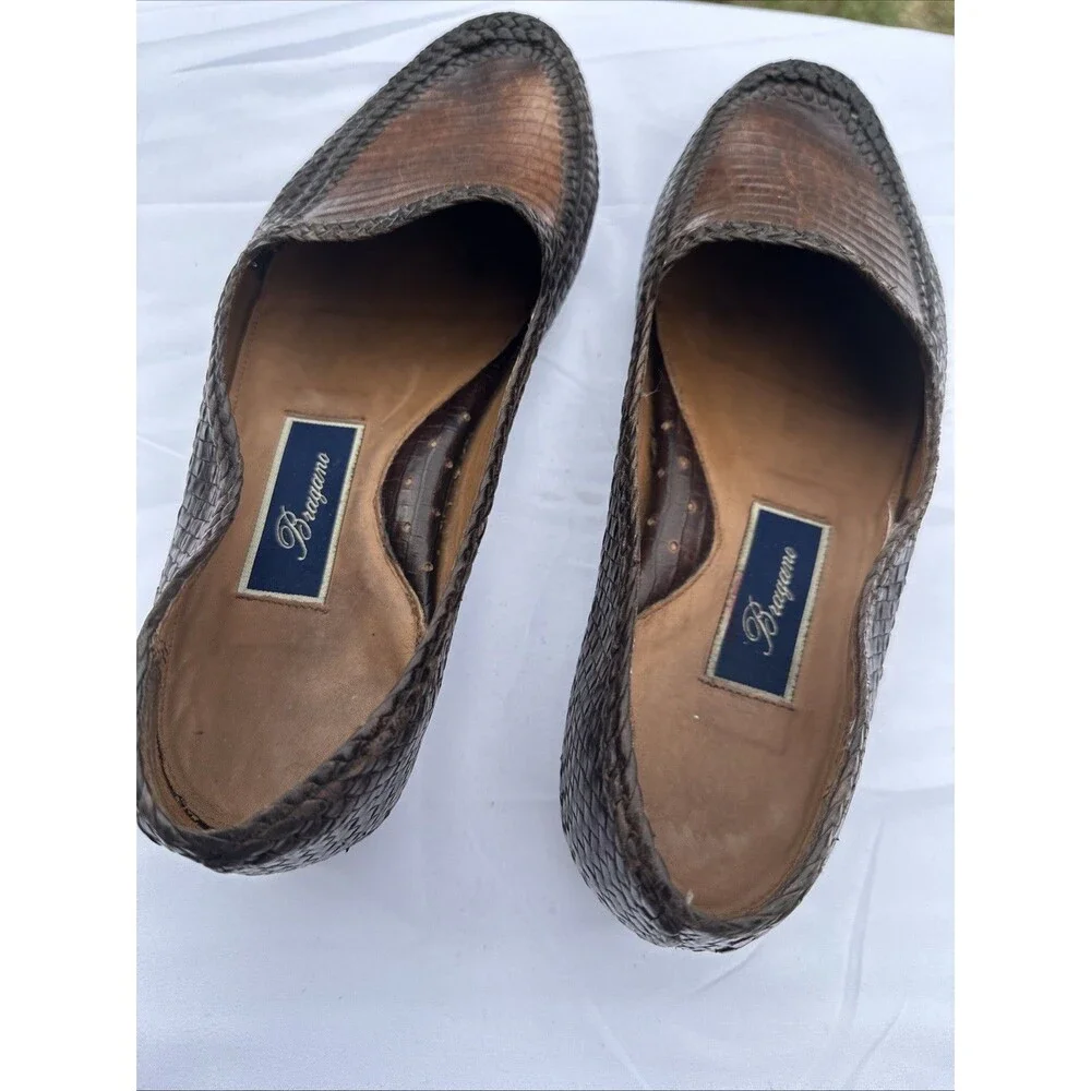 Bragano Woven Leather Loafers Embossed Lizard Vamp Cole Haan Dress Shoes 11 M